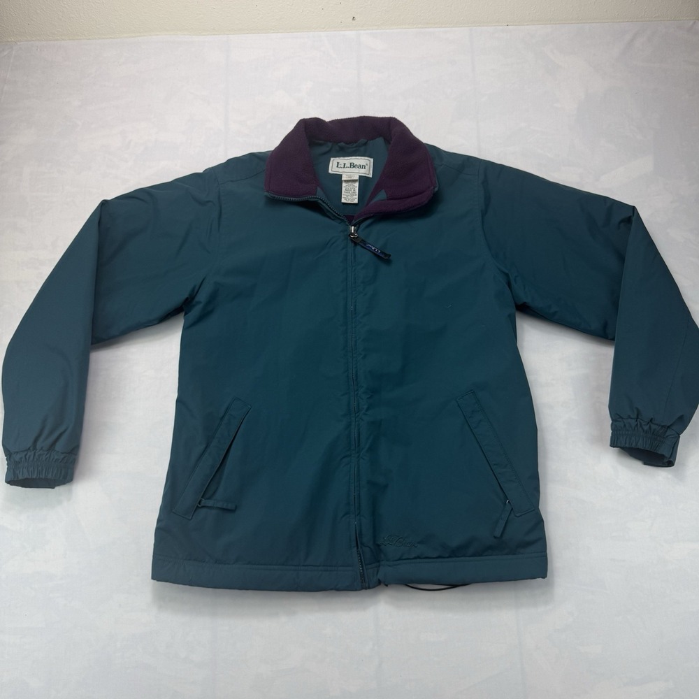 L.L. Bean Teal Jacket with Purple Collar
